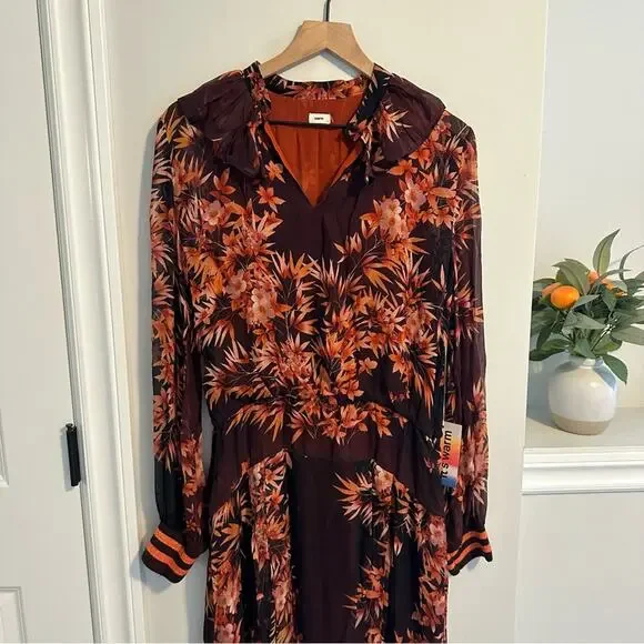 NWT warm NY Orange Floral Long Sleeve Maxi Dress 3 Large - Picture 12 of 14